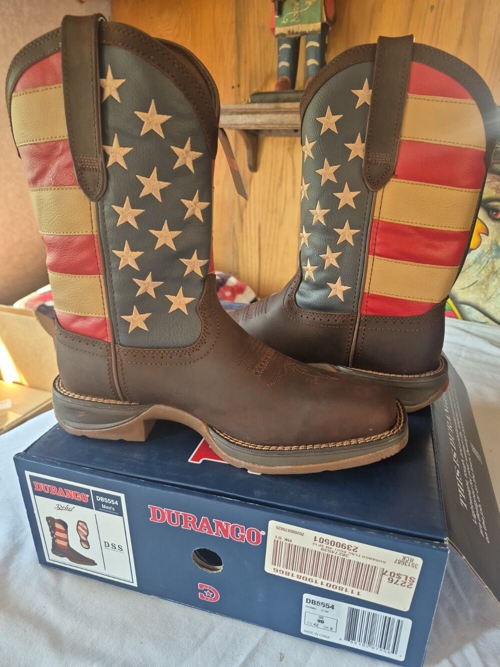 Durango Rebel Men's Leather Western Boots Square Toe MidCalf Pull On 9D Flag USA